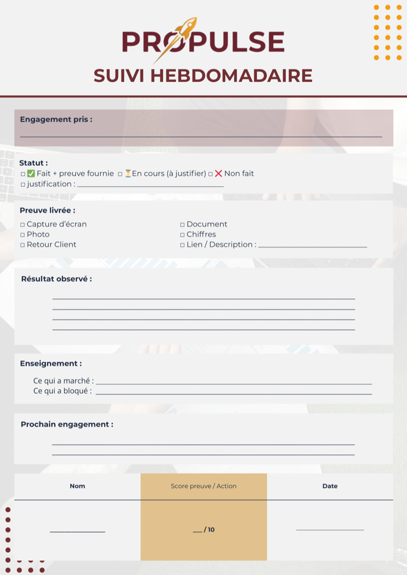 Scorecard Suivi hebdomadaire