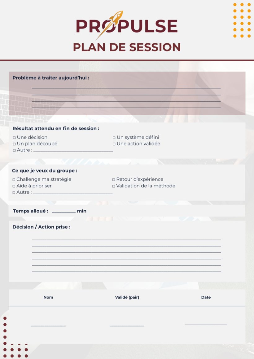 Scorecard Plan de session